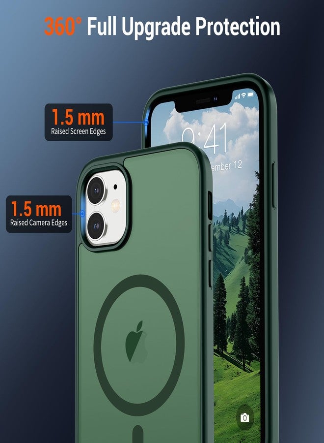 استلق جراب هاتف مغناطيسي من SUPFINE لهاتف iPhone 11 (متوافق مع MagSafe) (حماية فائقة ضد السقوط بمعايير عسكرية) جراب نحيف شفاف غير لامع مقاوم للصدمات ومضاد لبصمات الأصابع، لون أخضر غابي - Image 4