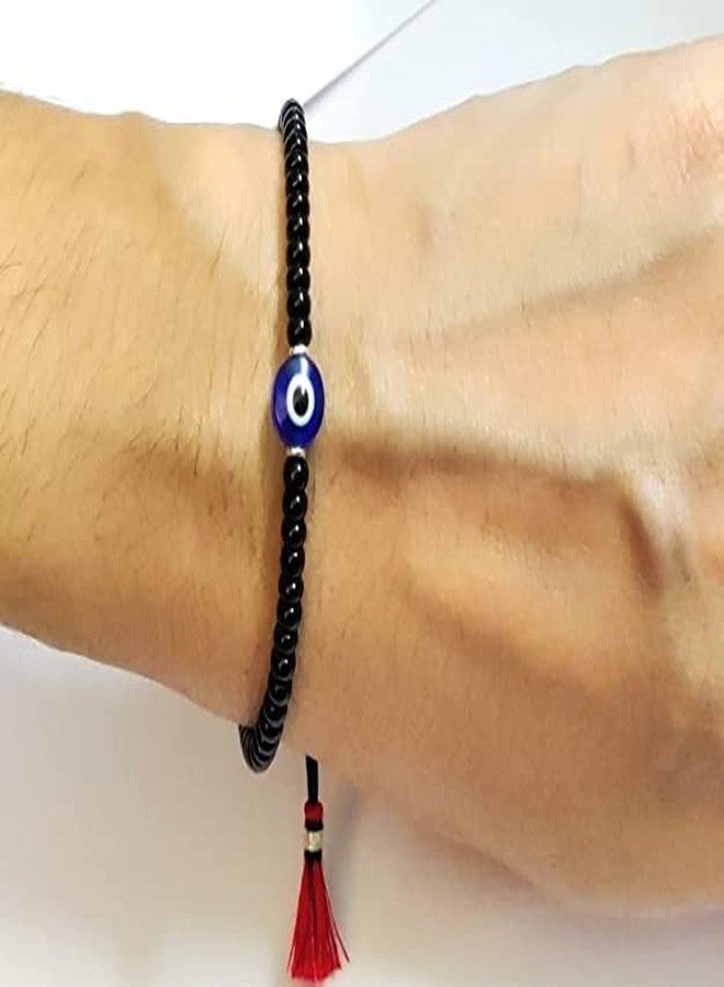 LIGAMENT Black Thread Black Beads With Blue Evil Eye Nazariya Bracelet For Unisex Combo 2Pc (Black) - Image 3