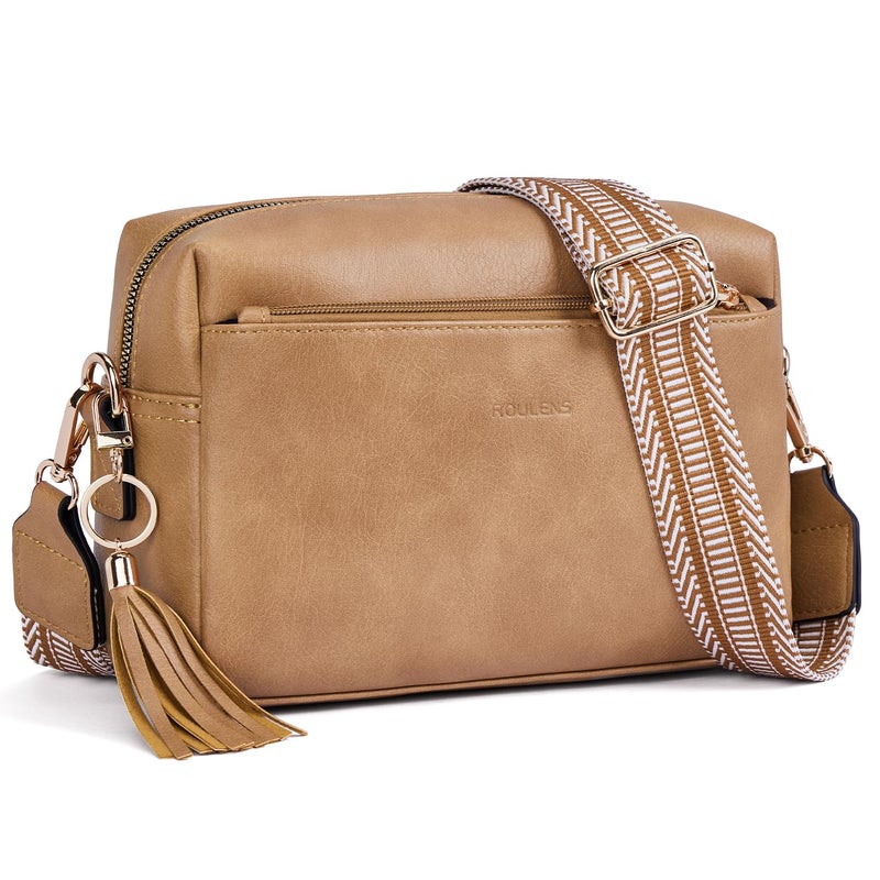 Roulens Triple Zip Small Crossbody Bag for women,Wide Strap Cell Phone Purse Shoulder Handbag Wallet with Credit Card Slots - Image 1