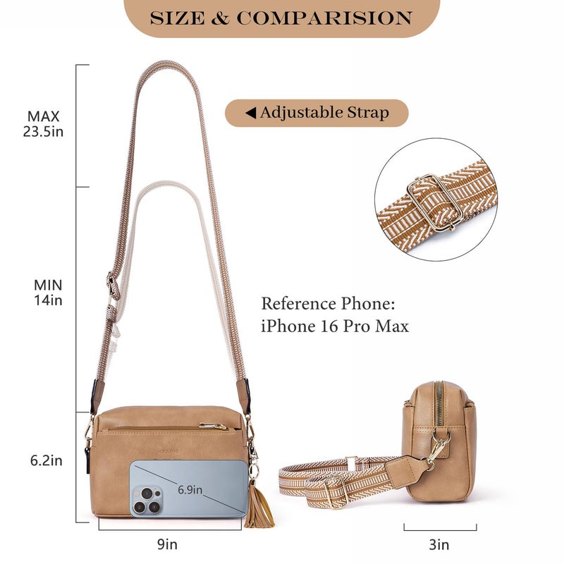 Roulens Triple Zip Small Crossbody Bag for women,Wide Strap Cell Phone Purse Shoulder Handbag Wallet with Credit Card Slots - Image 4