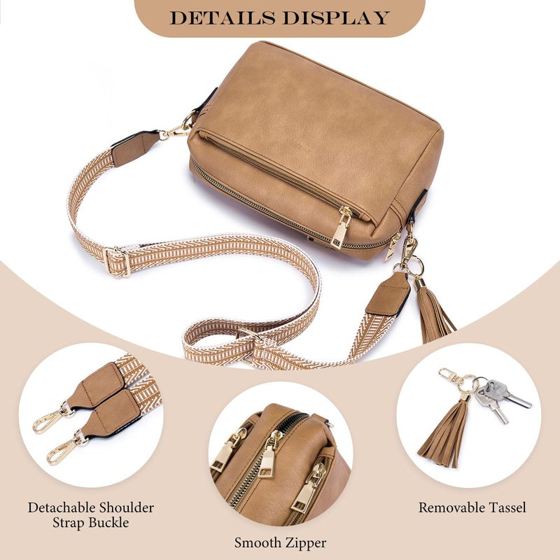 Roulens Triple Zip Small Crossbody Bag for women,Wide Strap Cell Phone Purse Shoulder Handbag Wallet with Credit Card Slots - Image 5