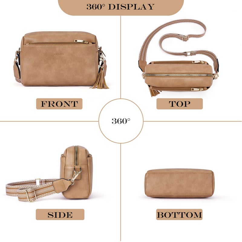 Roulens Triple Zip Small Crossbody Bag for women,Wide Strap Cell Phone Purse Shoulder Handbag Wallet with Credit Card Slots - Image 3