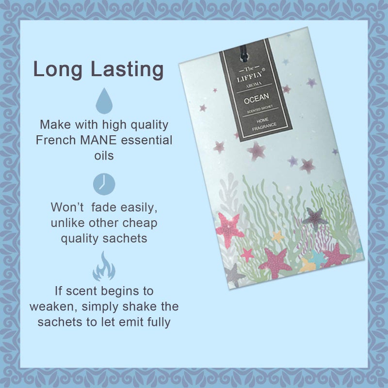 LIFFLY 14 Packs Scented Sachets Bag for Drawers and Closets Long-Lasting Home Fragrance Sachet Lavender Rose Jasmine Ocean Vanilla Sandalwood 6 Different Scent Gift Box - Image 2