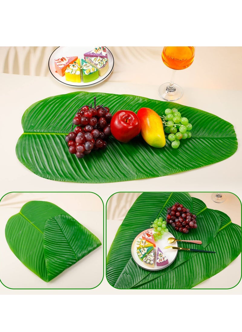 SYOSI - 12 Pcs Large Artificial Banana Leaves, Faux Tropical Leaves, Hawaiian Party Jungle Beach Theme, Decorations Wedding Home Kitchen Table Decoration Accessories - Image 1