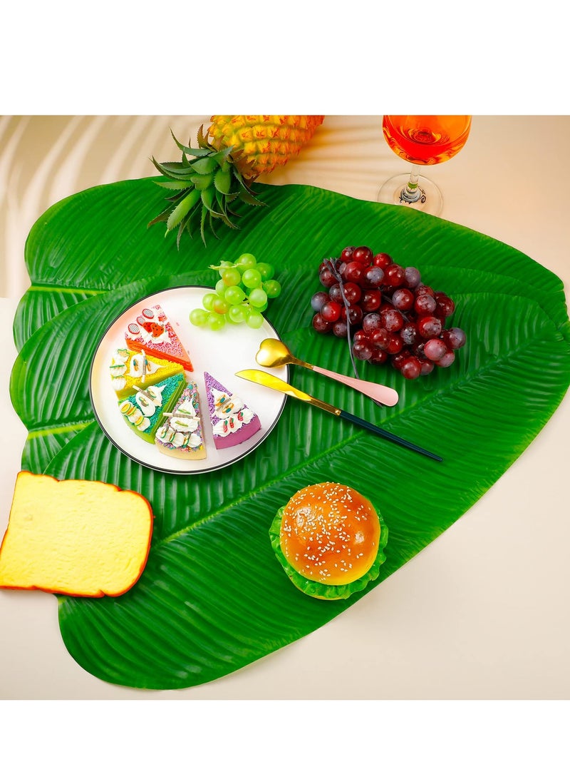 SYOSI - 12 Pcs Large Artificial Banana Leaves, Faux Tropical Leaves, Hawaiian Party Jungle Beach Theme, Decorations Wedding Home Kitchen Table Decoration Accessories - Image 1
