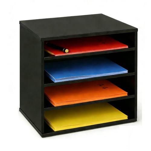 EMERIT Paper Organzier Wood Desktop Organizer Storage Letter Tray File Sorter with Adjustable Shelves for Home Office - Image 1