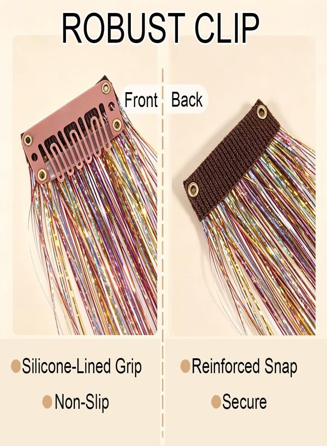 Celinebella Grass Green Clip in Hair Tinsel,Emerald Glimmer,24Inch 80 Strands per Piece,6Pcs Heat Resistant Fresh Hair Extensions for Women Teens St. Patrick Spring Accessories - Image 3