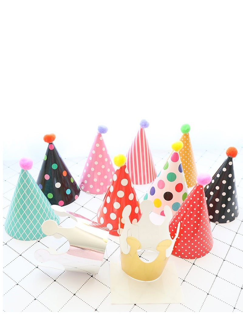 11pcs Birthday Party Cone Hats - Pompoms, Cute Cake Cone Birthday Paper Hats, Cute Crowns for Kids and Adults  - Image 1