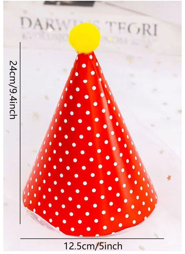 11pcs Birthday Party Cone Hats - Pompoms, Cute Cake Cone Birthday Paper Hats, Cute Crowns for Kids and Adults  - Image 2