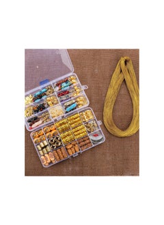 170 Pcs Loc Jewelry Handmade Gem Crystal Dreadlock Pendants for Women Imitation Wood Tube Beads Braiding Hair Cuff Braids Accessories with Metallic Cord (Gold)