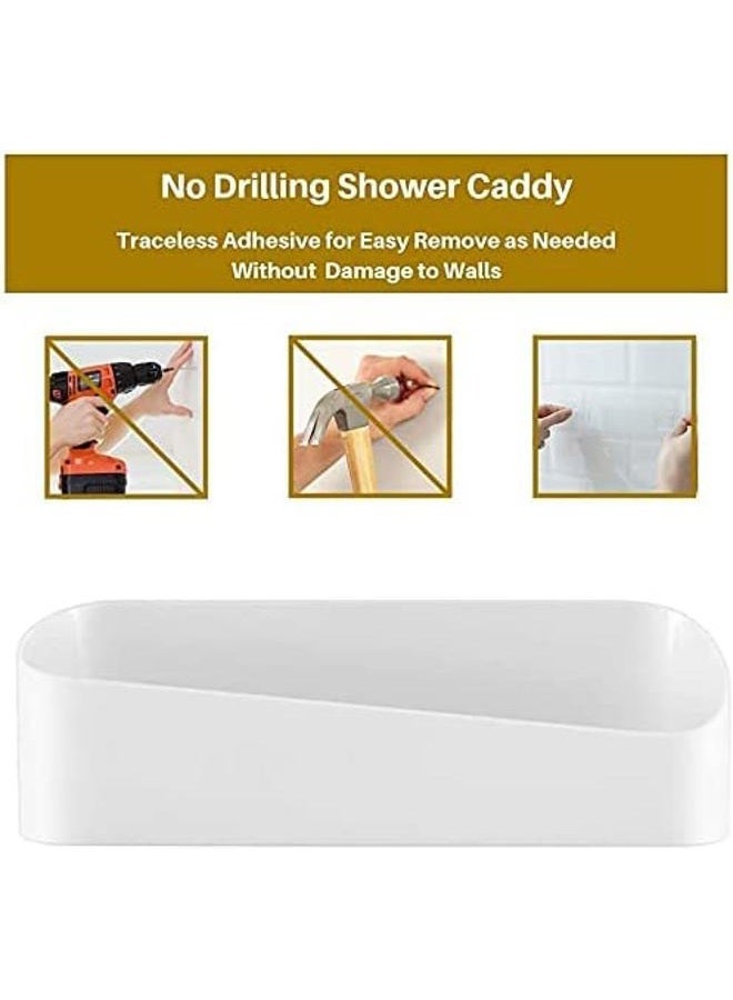 SUNFICON 2 Pack Adhesive Bathroom Shelf Organizer Shower Caddy No Drilling Shower Shelf Bath Essentials Shampoo Spice Holder 4 Clear Adhesives for Shower Room Bathroom Kitchen White - Image 5