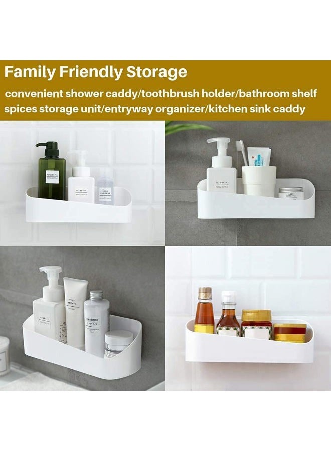 SUNFICON 2 Pack Adhesive Bathroom Shelf Organizer Shower Caddy No Drilling Shower Shelf Bath Essentials Shampoo Spice Holder 4 Clear Adhesives for Shower Room Bathroom Kitchen White - Image 4