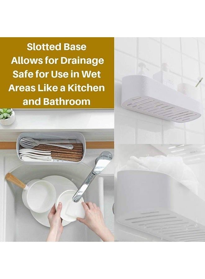 SUNFICON 2 Pack Adhesive Bathroom Shelf Organizer Shower Caddy No Drilling Shower Shelf Bath Essentials Shampoo Spice Holder 4 Clear Adhesives for Shower Room Bathroom Kitchen White - Image 3