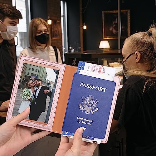 Herain Rose Gold & Gray Passport Holder for Travel, Passport Wallet Cover Case for Family Women Men Cruise Essentials, Travel Must Haves Passports Book Protector - Image 3