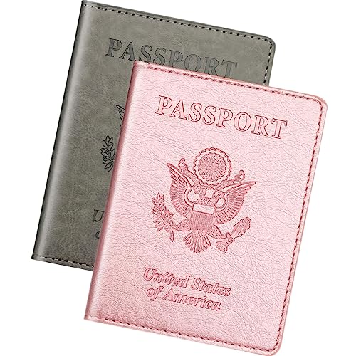 Herain Rose Gold & Gray Passport Holder for Travel, Passport Wallet Cover Case for Family Women Men Cruise Essentials, Travel Must Haves Passports Book Protector - Image 1