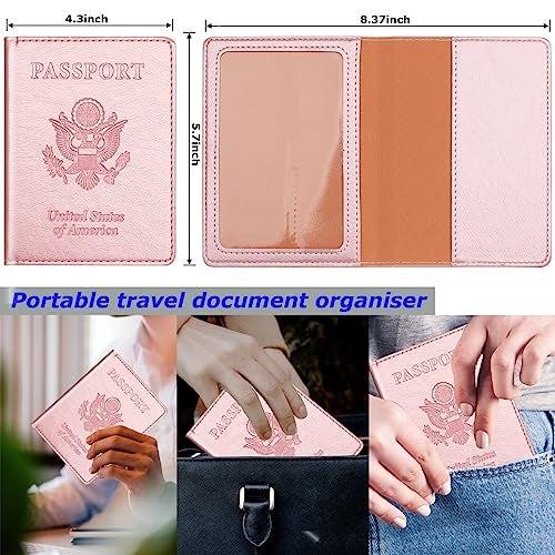 Herain Rose Gold & Gray Passport Holder for Travel, Passport Wallet Cover Case for Family Women Men Cruise Essentials, Travel Must Haves Passports Book Protector - Image 2
