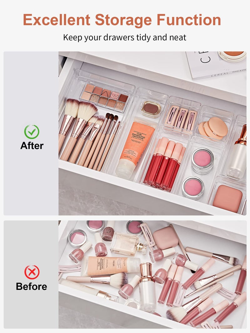 SMARTAKE 22-Piece Drawer Organizer with Non-Slip Silicone Pads, 4-Size Clear Desk Drawer Organizer Trays Storage Tray for Makeup, Jewelries, Utensils in Bedroom Dresser, Office and Kitchen, Clear - Image 4