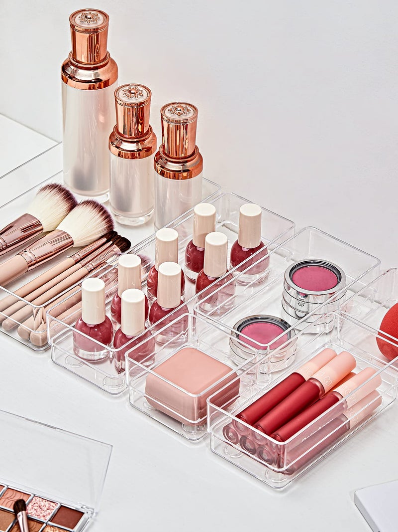 SMARTAKE 22-Piece Drawer Organizer with Non-Slip Silicone Pads, 4-Size Clear Desk Drawer Organizer Trays Storage Tray for Makeup, Jewelries, Utensils in Bedroom Dresser, Office and Kitchen, Clear - Image 3