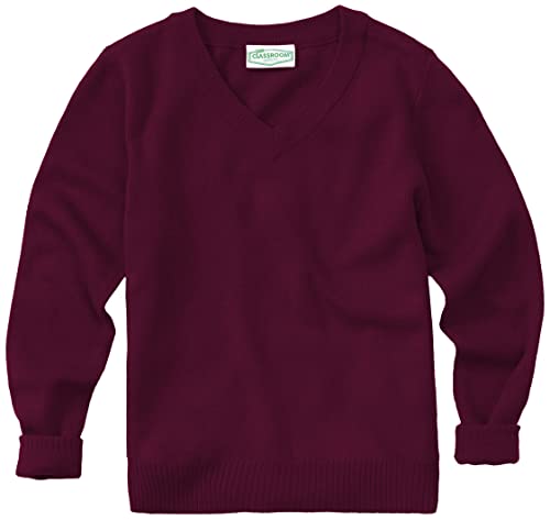 Classroom School Uniforms Men's Adult Unisex Long Sleeve V-Neck Sweater, Burgundy, Large - Image 5