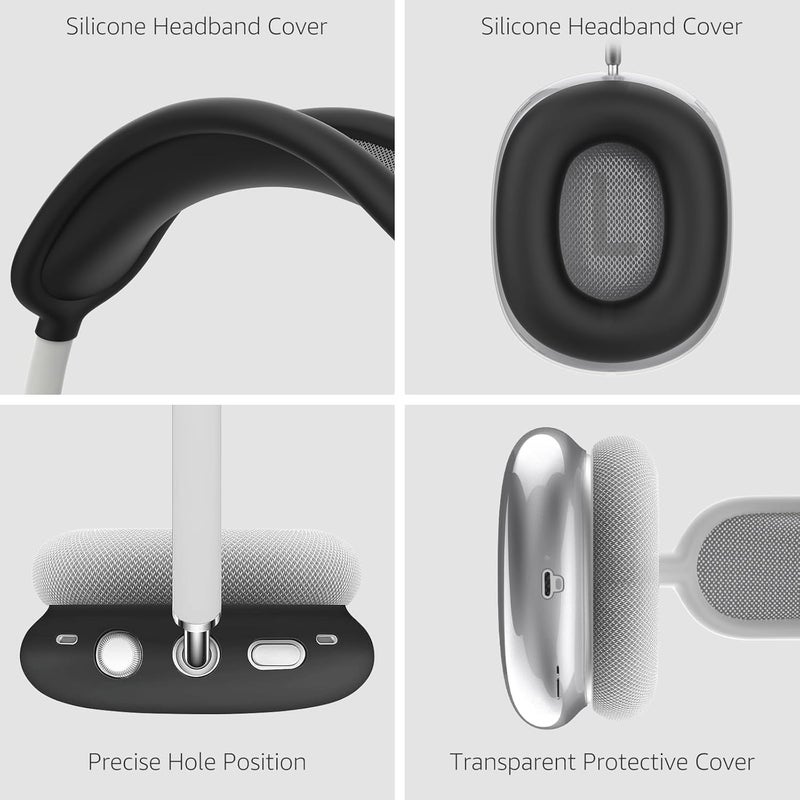 Woyinger Silicone Case for AirPods Max (2024/2020),Clear Soft TPU Ear Cups sheel,Ear Pad Cover,Headband Cover for AirPods Max(USB-C/Lightning),Transparent Accessories for Apple, Midnight - Image 3