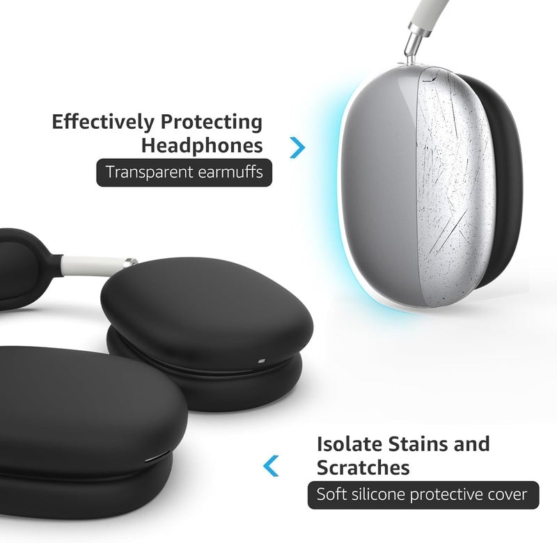 Woyinger Silicone Case for AirPods Max (2024/2020),Clear Soft TPU Ear Cups sheel,Ear Pad Cover,Headband Cover for AirPods Max(USB-C/Lightning),Transparent Accessories for Apple, Midnight - Image 4