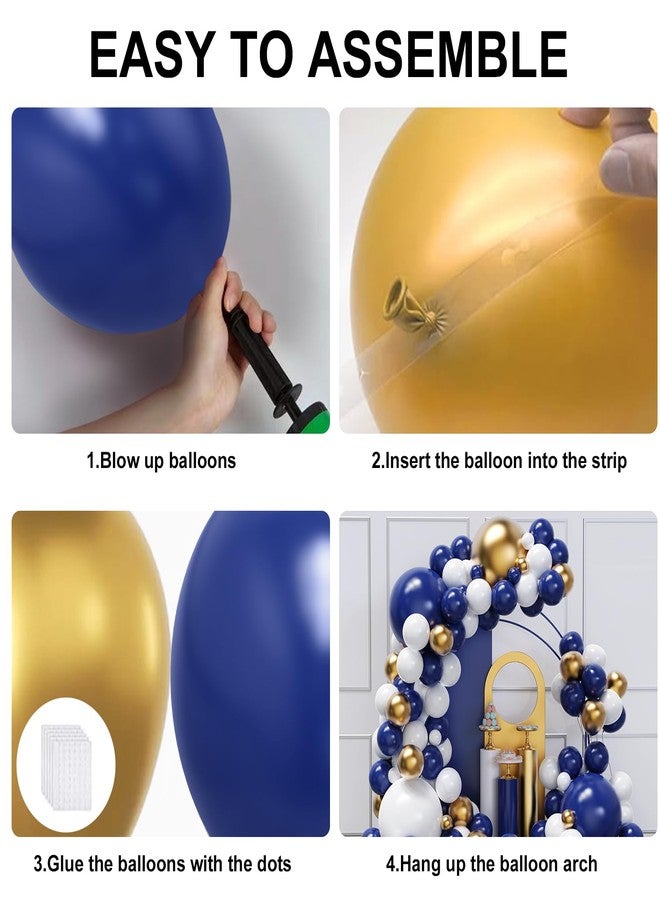 YMSZ Blue and Gold Balloons Arch Garland Kit, 134pcs Navy Blue Gold White Balloons with Different Size for Graduation, Birthday, Anniversary Party Decorations - Image 3