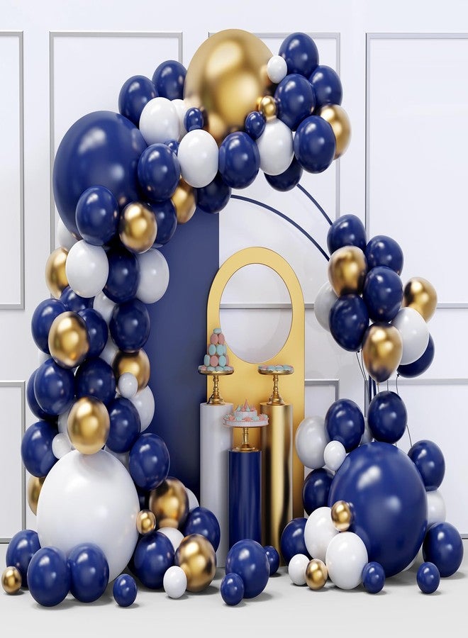 YMSZ Blue and Gold Balloons Arch Garland Kit, 134pcs Navy Blue Gold White Balloons with Different Size for Graduation, Birthday, Anniversary Party Decorations - Image 1