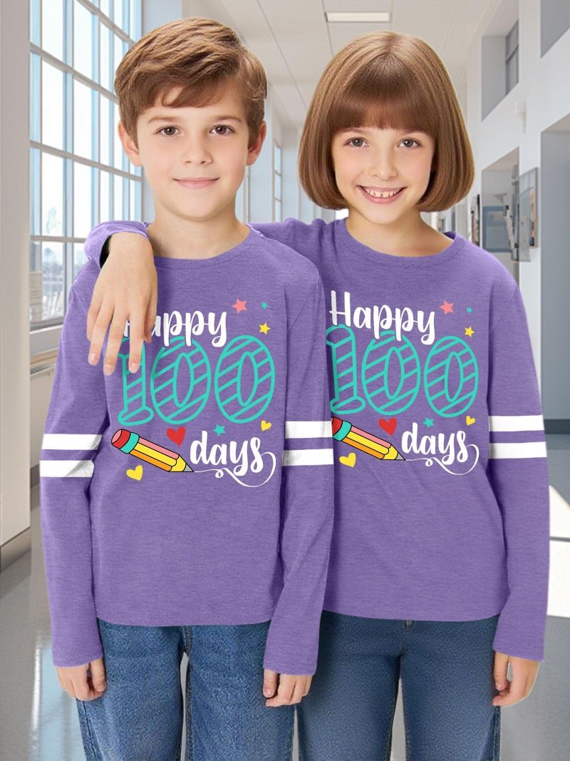 MEESHEEP 100 Days of School Shirt Kidsï¼šHappy 100 Day Shirts Boys Girls School-Day Tshirts Cute Graphic Tee Tops 4-12y(Purple,120) - Image 2