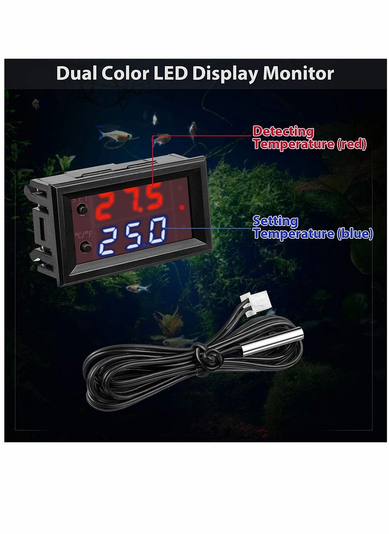 SYOSI - 12V Electronic Temperature Controller Programmable 50 to 110 Degree Celsius Heating Cooling Thermostat Control Switch Module NTC Waterproof Sensor Probe Dual Color LED Display Monitor (2 Pcs) - Image 1