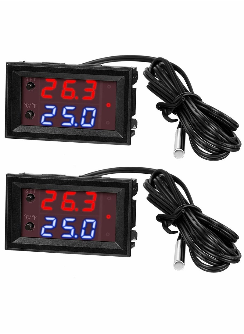 SYOSI - 12V Electronic Temperature Controller Programmable 50 to 110 Degree Celsius Heating Cooling Thermostat Control Switch Module NTC Waterproof Sensor Probe Dual Color LED Display Monitor (2 Pcs) - Image 1