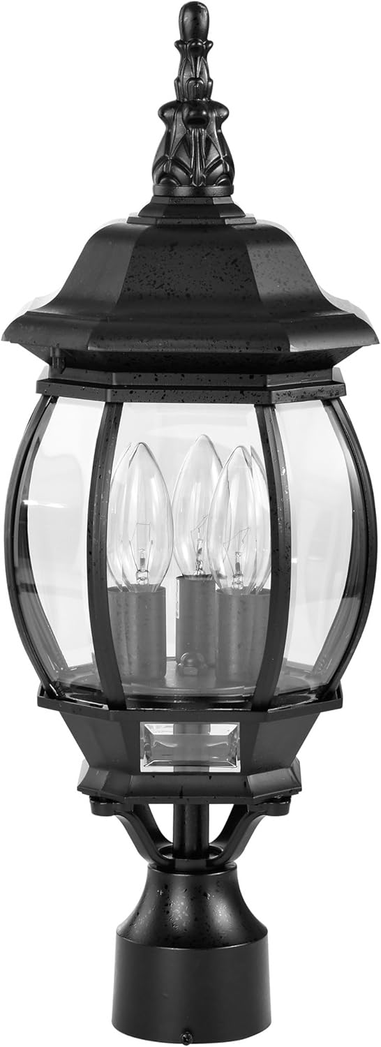 NUVO 60899 Central Park Outdoor 3Light Post Lantern 60 Watts120 Volts Black 21 x 74 Inches - Image 1