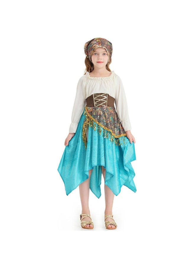 NIBEMINENT Sky blue irregular skirt, heavy sequined and tied dance dress, flamenco performance costume - Image 1