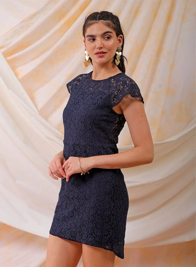 Freehand  Women Regular Fit Lace Round Neck Short Sleeve Bodycon Dress for Women | Best Price UAE