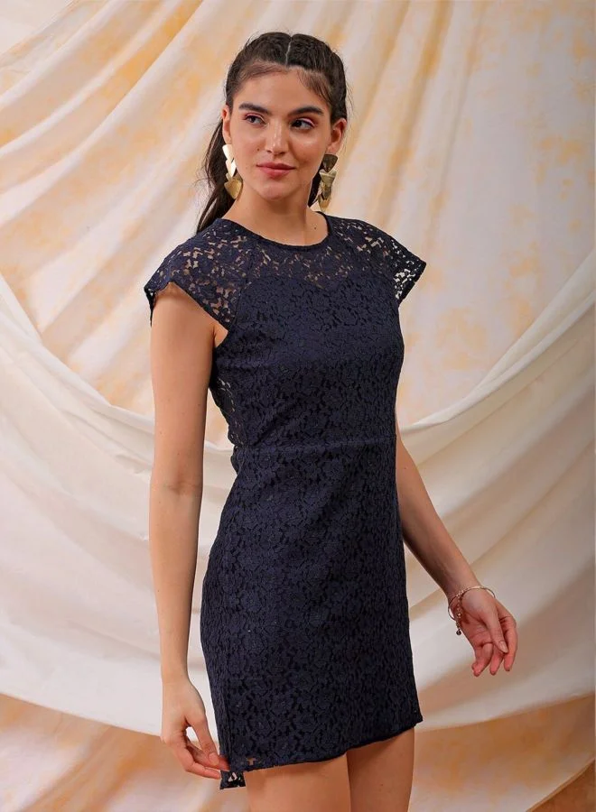 Freehand  Women Regular Fit Lace Round Neck Short Sleeve Bodycon Dress for Women | Best Price UAE