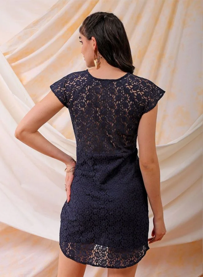 Freehand  Women Regular Fit Lace Round Neck Short Sleeve Bodycon Dress for Women | Best Price UAE