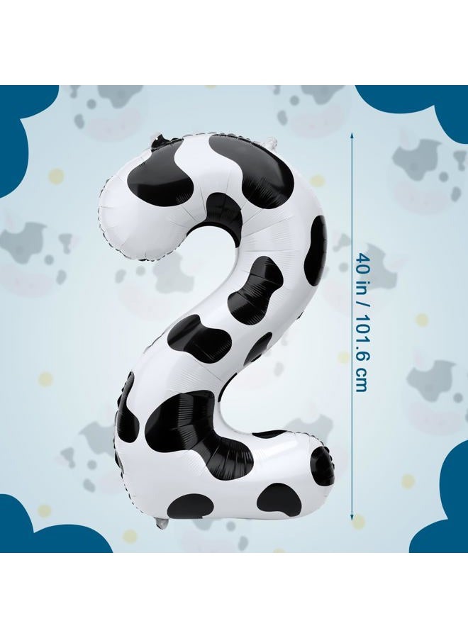 SAVITA Cow Number Balloons, 40 Inch Cute Cow Print, Number 2, 40 Pieces, Black, Reusable, Farm Themed Birthday Party Supplies for Kids - Image 2