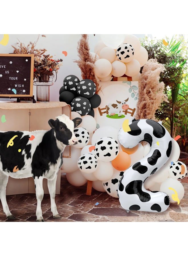 SAVITA Cow Number Balloons, 40 Inch Cute Cow Print, Number 2, 40 Pieces, Black, Reusable, Farm Themed Birthday Party Supplies for Kids - Image 4