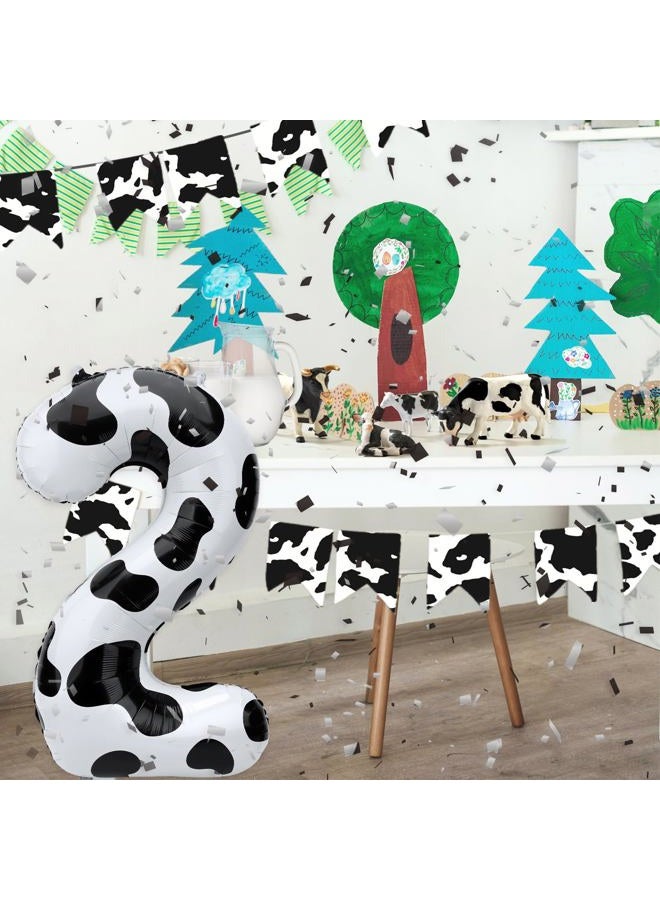 SAVITA Cow Number Balloons, 40 Inch Cute Cow Print, Number 2, 40 Pieces, Black, Reusable, Farm Themed Birthday Party Supplies for Kids - Image 5