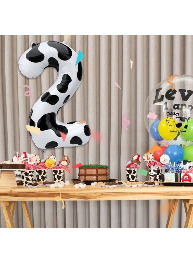 SAVITA Cow Number Balloons, 40 Inch Cute Cow Print, Number 2, 40 Pieces, Black, Reusable, Farm Themed Birthday Party Supplies for Kids - Image 3