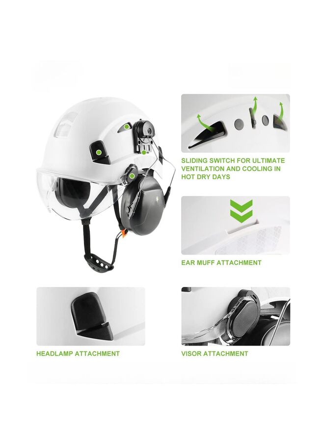 خوذة عمل صلبة مع قناع وحماية للأذن قابلة للتعديل وخفيفة الوزن وجيدة التهوية للرجال والنساء، مثالية (اللون: أبيض) - Image 4
