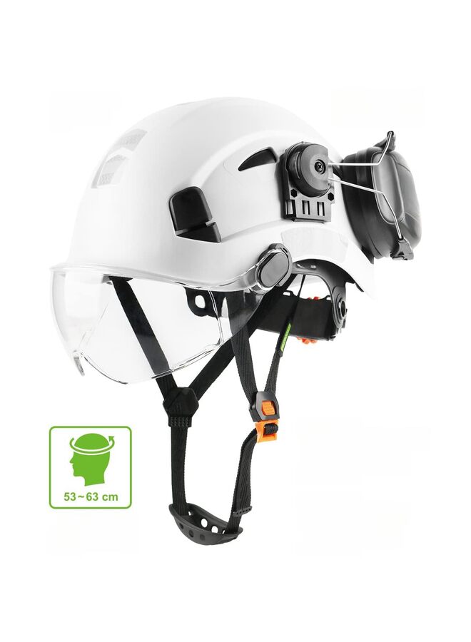 خوذة عمل صلبة مع قناع وحماية للأذن قابلة للتعديل وخفيفة الوزن وجيدة التهوية للرجال والنساء، مثالية (اللون: أبيض) - Image 2