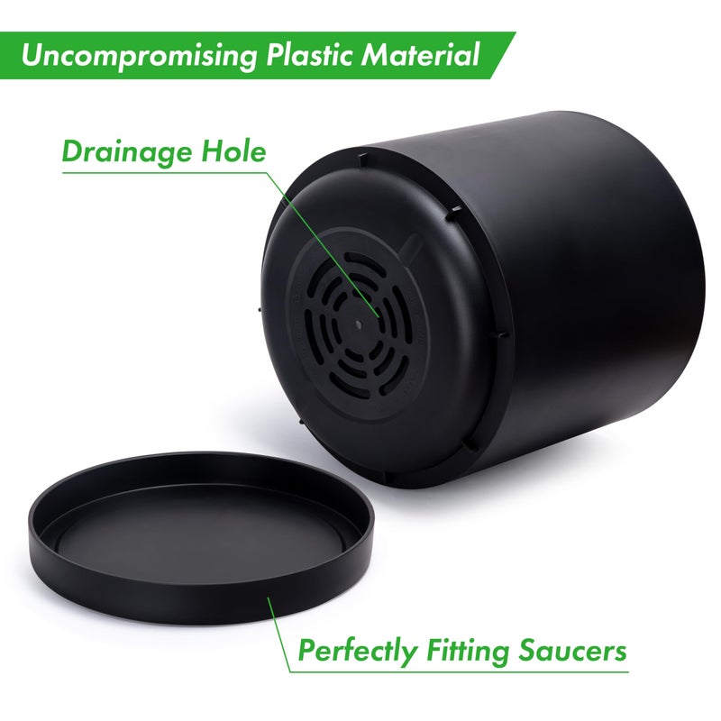 D'vine Dev 16 Inch Black Plastic Planter Pots for Plant Pot with Drainage Hole and Seamless Saucers, 74-X-B-5 - Image 4