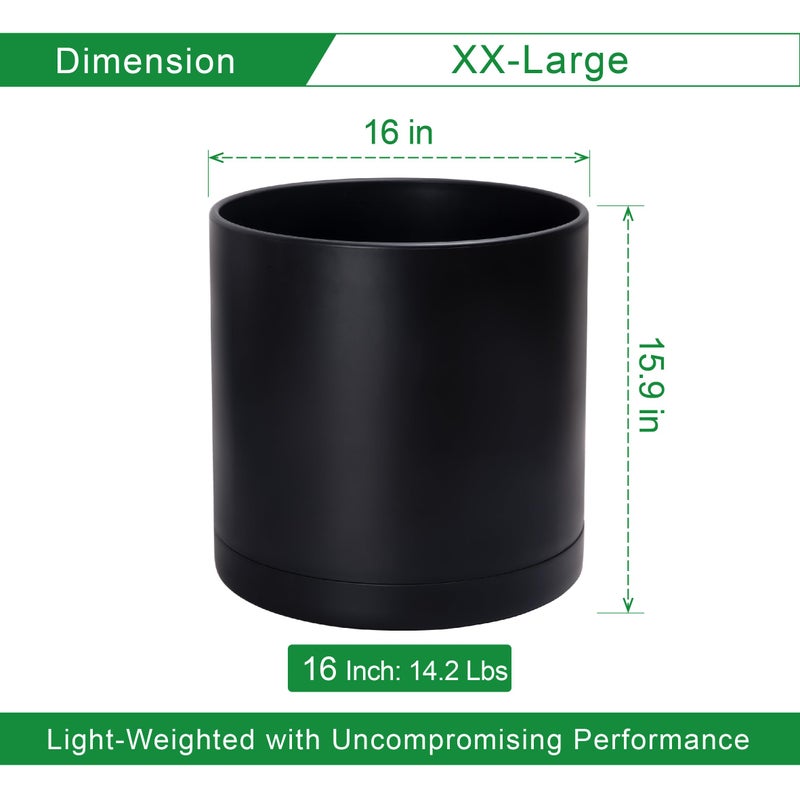 D'vine Dev 16 Inch Black Plastic Planter Pots for Plant Pot with Drainage Hole and Seamless Saucers, 74-X-B-5 - Image 2
