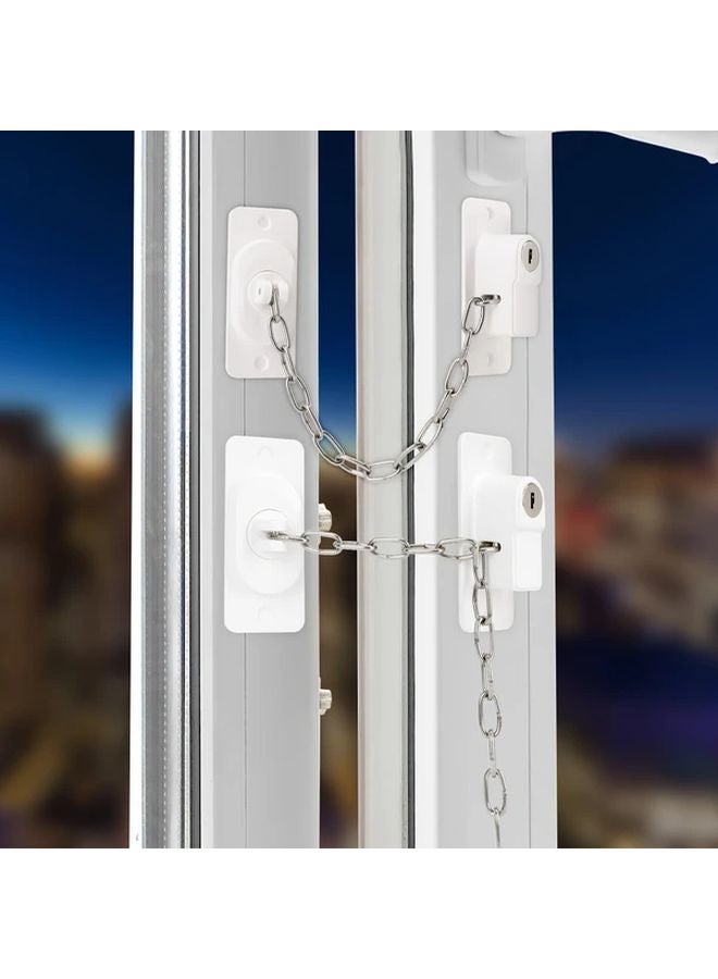 White 4pcs No Drill Window Stopper Lock Self Adhesive Security Chain For Doors - Image 1
