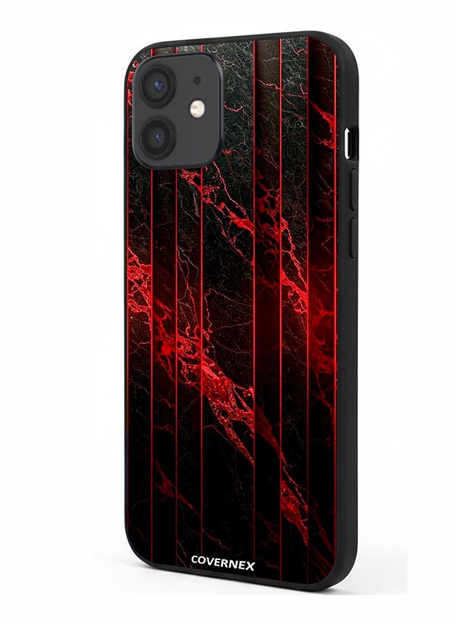 Covernex Apple iPhone 12 Protective Case Cover Printed Featuring Crimson and Veined Marble Texture - Image 1