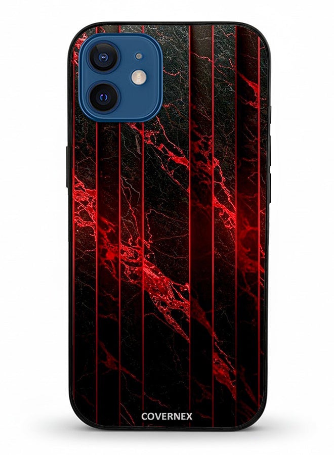 Covernex Apple iPhone 12 Protective Case Cover Printed Featuring Crimson and Veined Marble Texture - Image 2