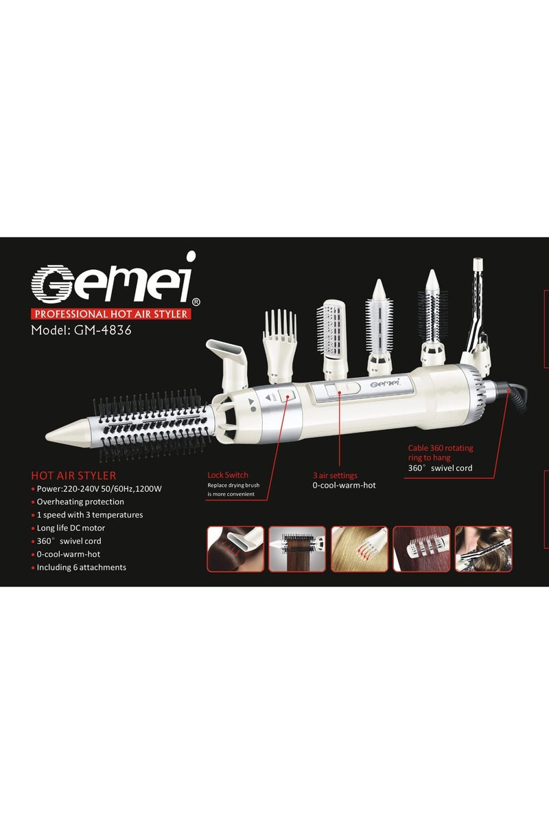 GEMEI GM-4836 Multi-Functional Hair Styling Tool with Six Attachments for Volume, Curling, and Smoothing in One Powerful Device - Image 3
