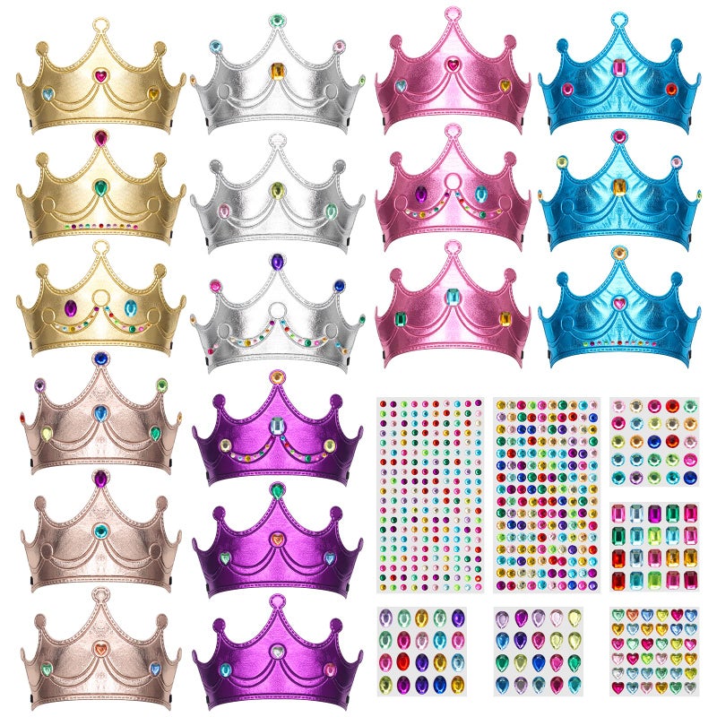 Hoedia 25PCS Foam Princess Crowns and Tiaras for Birthday Party Favors Hats, DIY Prince Crown Kit Paper Tiara with Crystal Diamond Sticker - Image 1