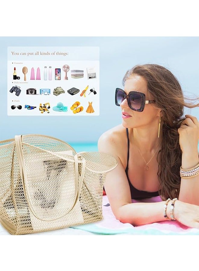 HY Mesh Beach Bag for Women, Large Tote Bag Lightweight Foldable 23L Beach Tote with Zipper Pocket for Women Vacation Beach Pool Trip - Image 3