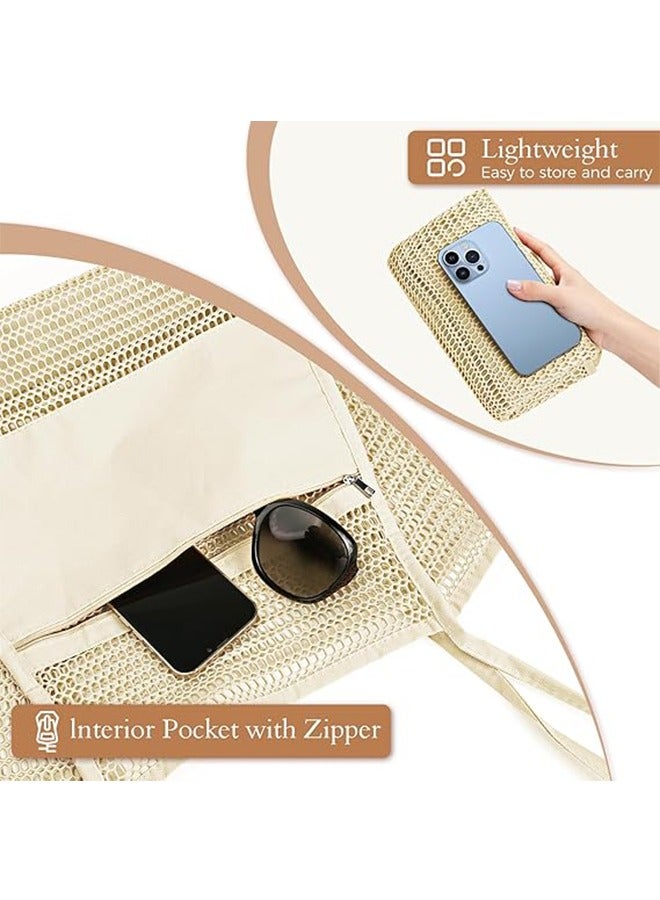 HY Mesh Beach Bag for Women, Large Tote Bag Lightweight Foldable 23L Beach Tote with Zipper Pocket for Women Vacation Beach Pool Trip - Image 5